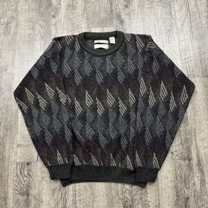 Vintage City Casuals Haggar Abstract Geometric Grandpa Knit Sweater Wool Blend